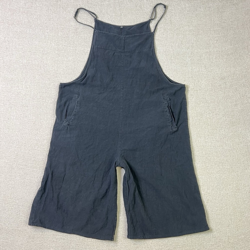 100% Cotton Boho Organic Overalls Gauze Black Wide Leg Shorts Women's Size L